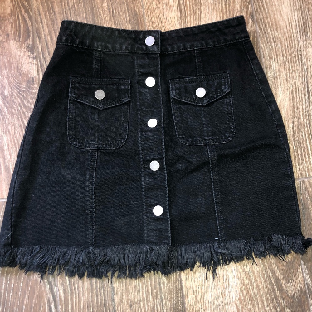High waisted black denim skirt